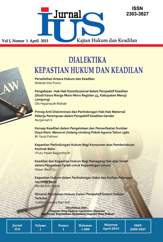 					View Vol. 1 No. 1 (2013): DIALEKTIKA KEPASTIAN HUKUM DAN KEADILAN
				